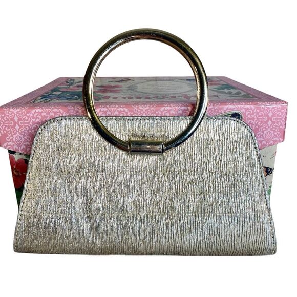 Dual Handle Gold Evening Bag with Snap Closure Top Handle Compact Bag - Picture 1 of 6